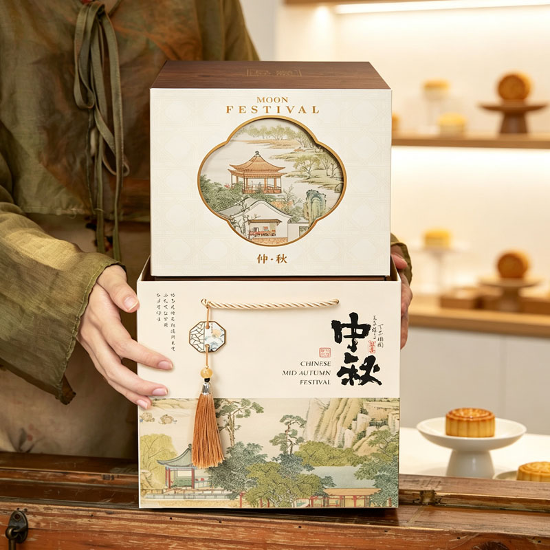 新款双层中秋中式月饼礼盒包装盒高档烘焙高级感礼品盒子空盒定制